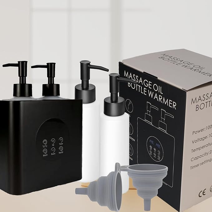 Massage Oil Warmer, Professional Lotion Warmer, Cream Warmer, Oil Bottle Warmer, Automatic Thermostat, For Salon, Barber Shop, Home, With Four Oil Bottle Dispensers, 002-Black - Bloomnest