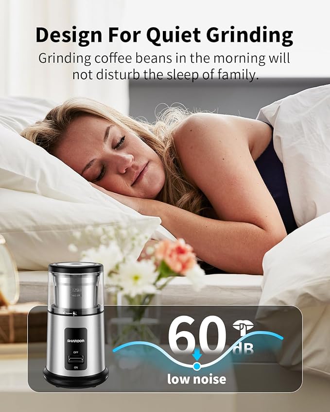 SHARDOR One Touch Coffee Grinder Electric, Spice, Herb, For Coffee Bean Spices and Seeds with 1 Removable Stainless Steel Bowl, Dry Grinder, Silver - Bloomnest