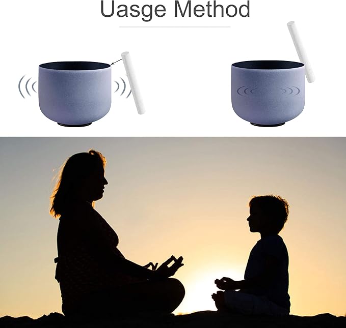 RYAN DVAN 8” A Note Indigo Frosted Third Eye Chakra Crystal Singing Bowl with Free Heavy-Duty Carrying Case and Suede Striker O-Ring - Bloomnest