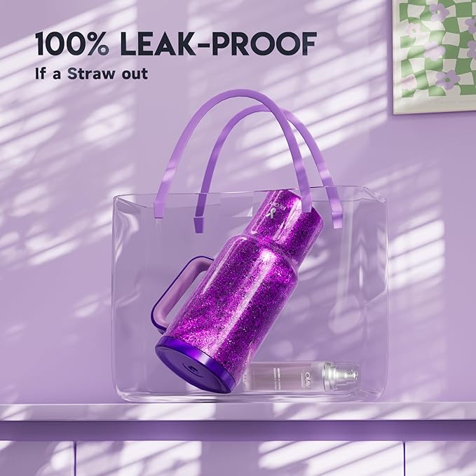 Meoky Tumbler with Handle and Straw for Women: 40 oz Stainless Steel Insulated Tumbler with Lid and Straw 100% Leakproof for Car Travel Home - Fashion Enthusiasts, Lavender - Bloomnest