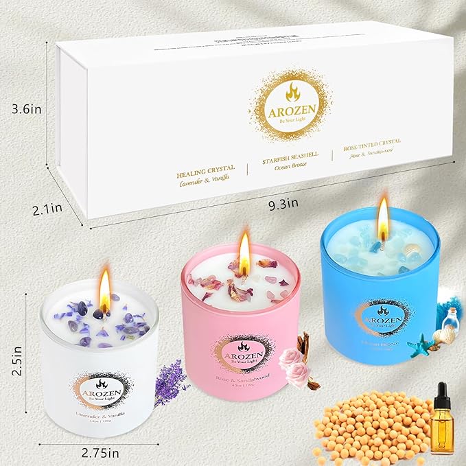 3 Pack Scented Candles Gift Set for Women, Birthday Gifts for Women, Valentines Day for her, Mothers Day Gifts, Candles for Home Scented of Lavender, Ocean Breeze & Rose Sandalwood - Bloomnest