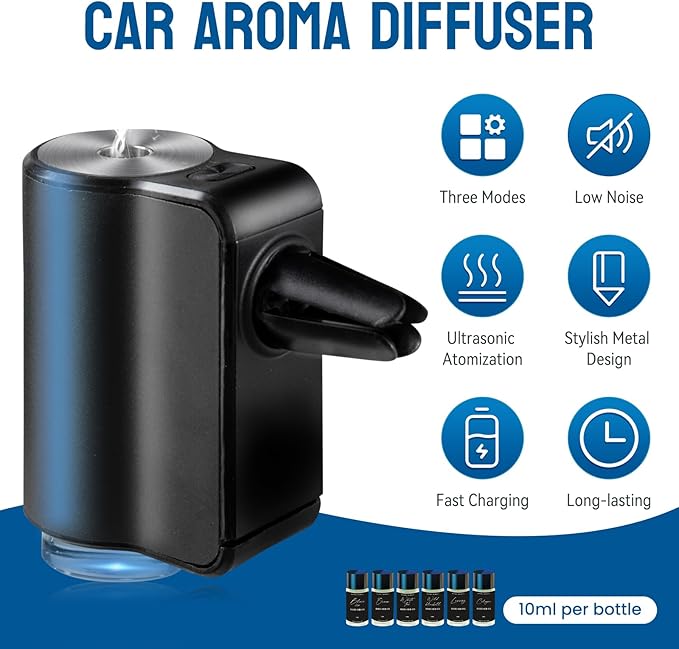 Featwell Car Air Freshener, Three Adjustable Modes Intelligent Car Aroma Diffuser, Rechargeable Car Aroma Diffuser, Black - Bloomnest