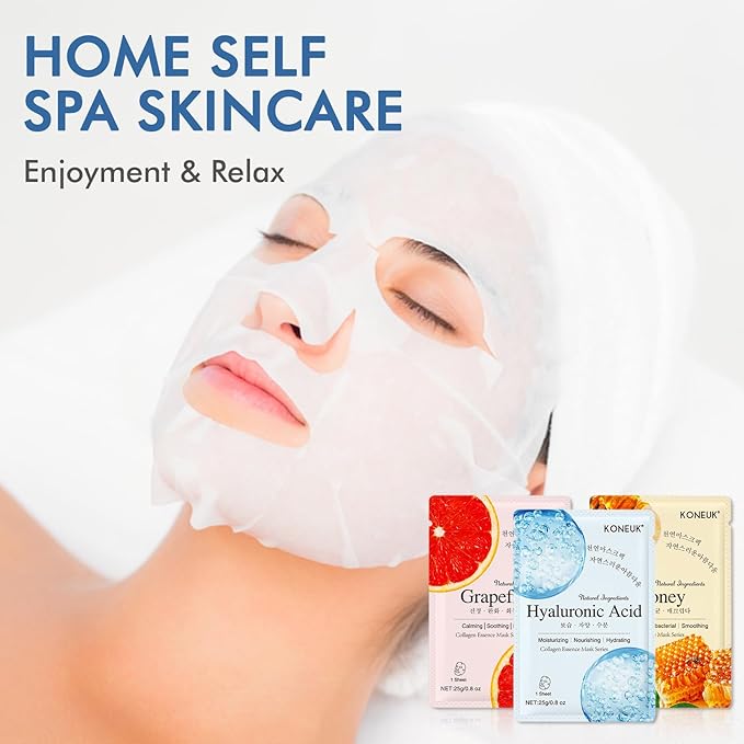 9 Pack Collagen Face Masks Skincare for Women, Hydrating Sheet Face Masks Suitable for All Skin Types, Bulk Facial Masks for Women Skin Care, Face Mask Gifts Set for Spa Party - Bloomnest