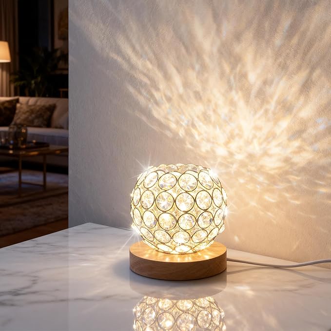 Crystal Mood Table Lamp, Small Decorative Sphere Light with Voice Control - 3 Lighting Modes Ambient Lighting for Tiny Bedroom & Living Room Decor, Aesthetic Gifts for Teen Girls - Bloomnest