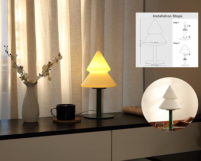Glass Table Lamp,Mid Century Modern Lamp for Bedroom,Unique Retro Kitchen Bauhaus Lamps,Vintage Mushroom Lamps for Livingroom (White) - Bloomnest