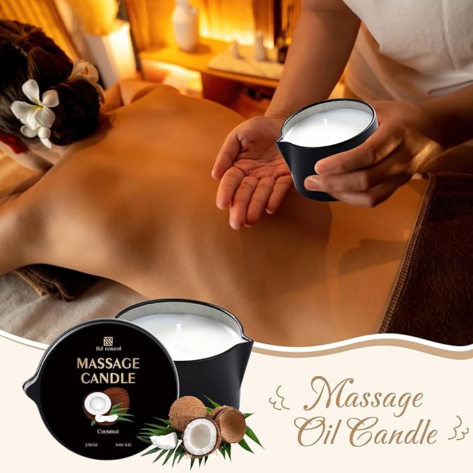 3 Pack Massage Oil Candles 2.35oz Low Temp Massage Candles 3 Scent Vanilla, White Tea, Coconut Spa Therapy Body Oil Home Gift for Relaxation, Couples, or Self-Care (Vanilla, White Tea, Coconut) - Bloomnest