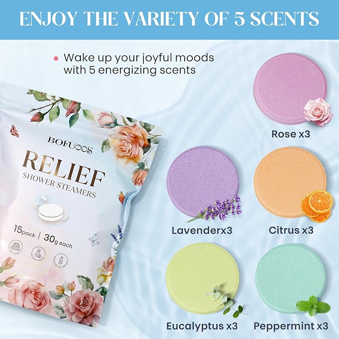 Shower Steamers Aromatherapy, Shower Bombs with Natural Essential Oils, Relax & Self Care Gifts for Women Her Wife Teen Girls Mom, Birthday Valentines Day Gifts -15 Tablets
