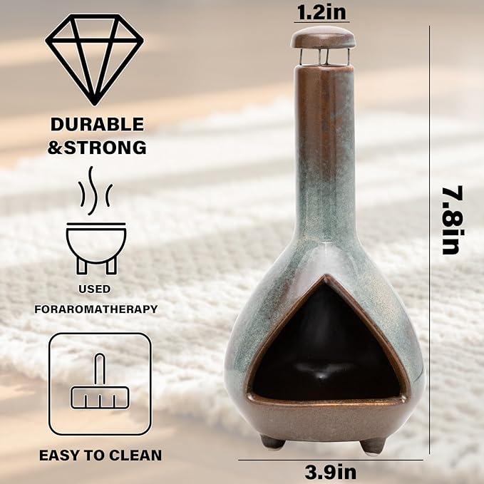 Premium Ceramic Palo Santo Holder & Smudge Bowl-Mini Chiminea| Multi-Purpose Burner for Sage Sticks, Incense Cones, Copal & Candles|Energy Cleansing, Yoga Meditation Accessories|Anxiety Relief - Bloomnest