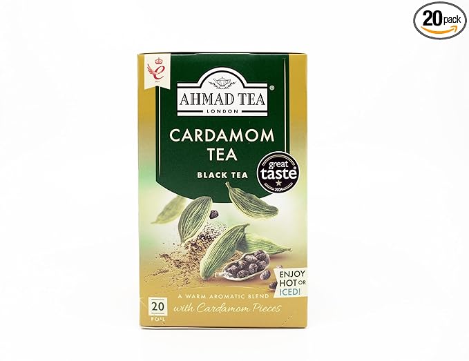 Ahmad Tea Black Tea, Cardamom Teabags, 20 ct (Pack of 1) - Caffeinated & Sugar-Free - Bloomnest