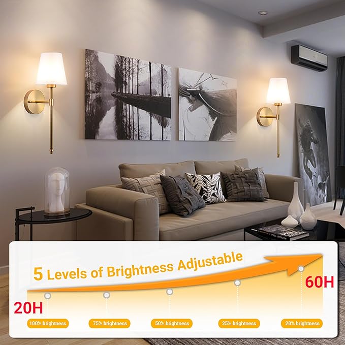 Battery Operated Wall Sconce: Peel and Stick Adhesives Stick On Non Drill Wall Light, Rechargeable Wireless Wall Lamp with Battery Corn Bulb for Bedroom Wall Decor (Gold,20inch) - Bloomnest