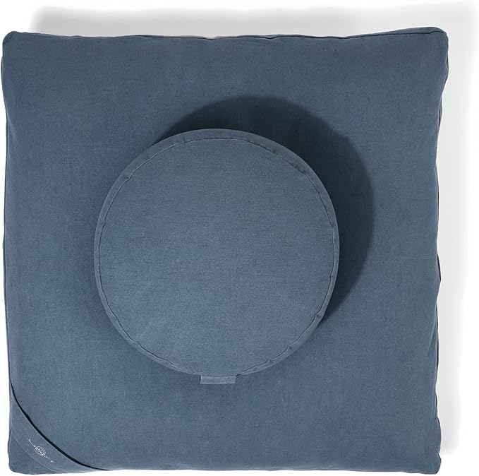 Meditation Cushion Set by renoo - Durable Comfortable Organic Cotton, Linen, Hemp - Modern Zafu Zabuton - Buckwheat Kapok Filled Floor Pillow Yoga Bolster in 15 Colors Washable Cover