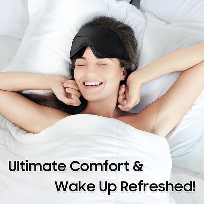 Sleep Mask - Total Blackout 3D Sleeping Mask, Super Lightweight & Silky Soft Eye Mask for Sleeping, Fully Adjustable Fit for Home, Office, Traveling, Meditation, Yoga, Black - Bloomnest