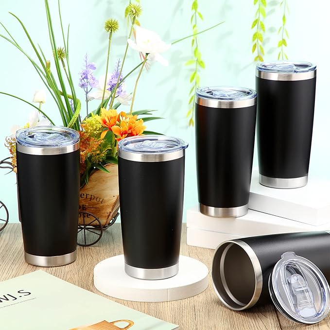 Sieral 36 Packs Stainless Steel Tumbler Bulk with Lid Vacuum Double Wall Insulated Travel Coffee Mug Powder Coated Tumbler Cup for Graduation Wedding Christmas Birthday Party(Black, 20 oz) - Bloomnest