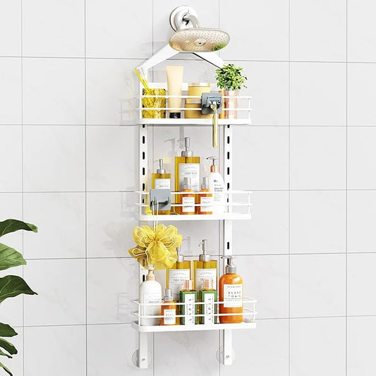 ODesign 3 Tier Height-Adjustable Shower Caddy Hanging Anti-Swing-Over The Shower Head Caddy-Storage Organizer Bathroom Shelves Basket - White - Bloomnest
