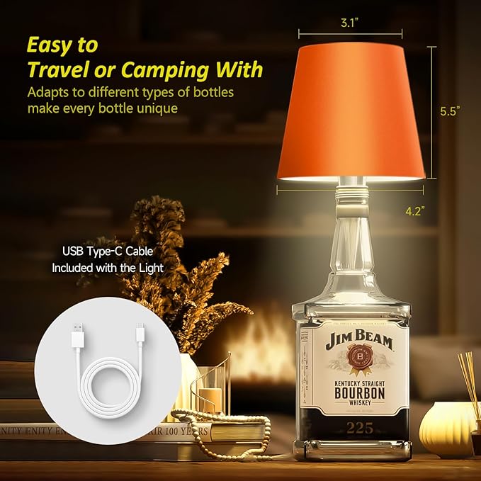 2025 New Wireless Bottle Lamp - LED Bottle Lights for Liquor & Wine Bottles, Cordless Lampshade, Whiskey Bottle Top Light, Bottle Stopper Night Light Kit, Rechargeable 3-Tone Touch-Dimmable - Bloomnest