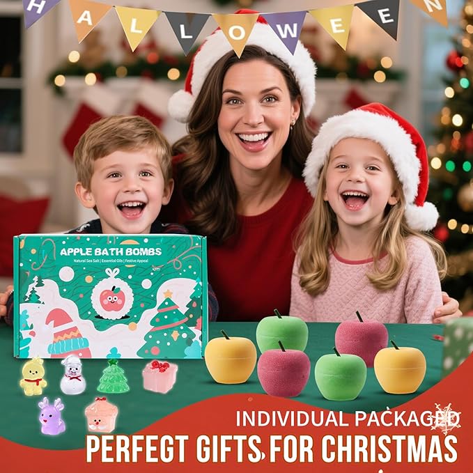 Christmas Bath Bombs for Kids Apple Bath Bombs with Christmas Luminous Mini Resin Toys Inside Christmas Toys All Natural Bath Bomb Christmas Gifts Kids Skin Care Bathbombs - Bloomnest