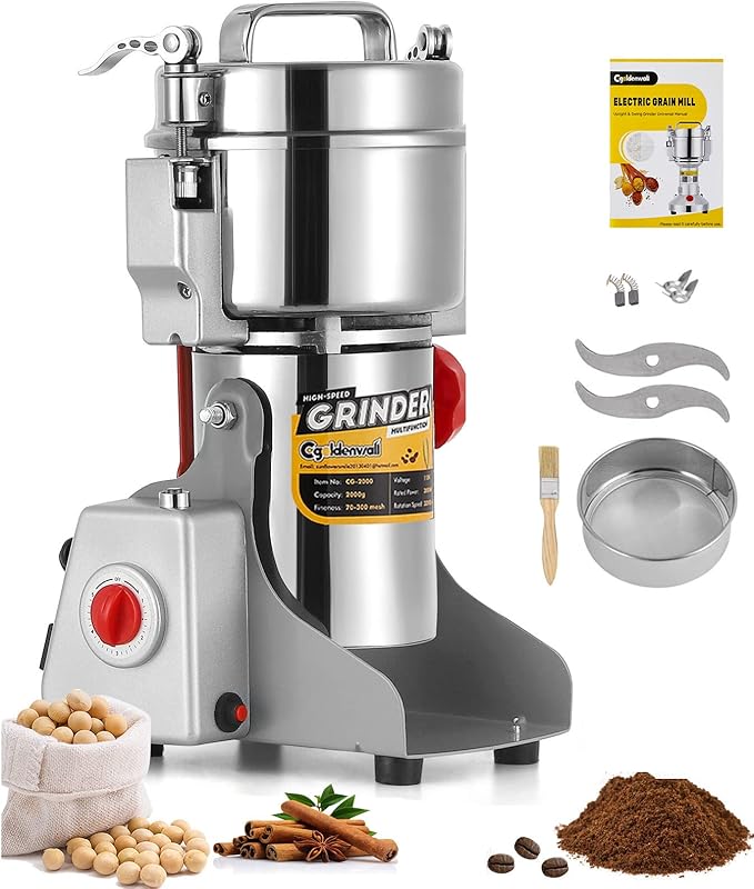 CGOLDENWALL 700g Electric Grain Grinder Mill Safety Upgraded 2400W High-speed Spice Herb Grinder Commercial Superfine Grinding Machine Dry Cereals Pulverizer CE 110V (700g Swing Type) - Bloomnest