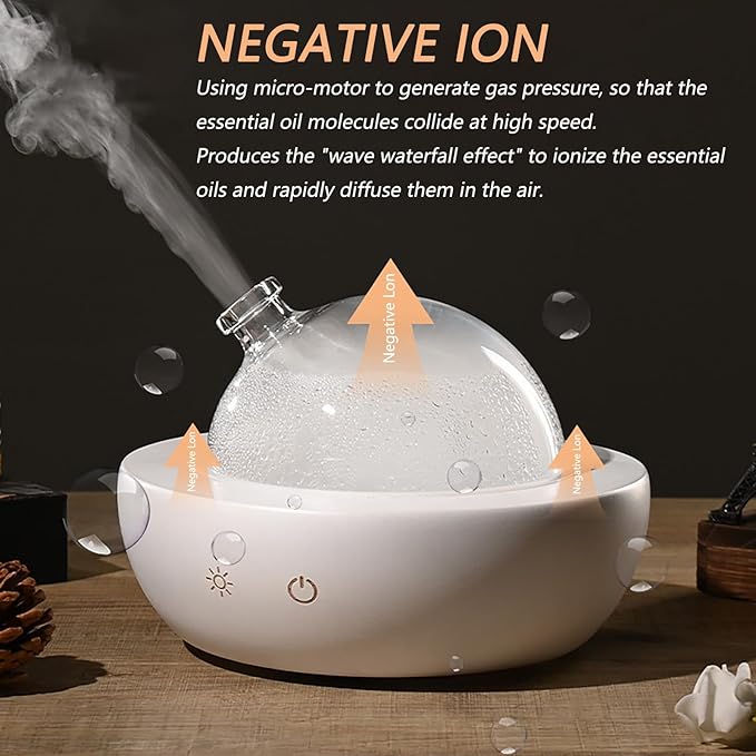 Glass Essential Oil Diffuser with Real Wood Base, 180ml Aromatherapy Diffuser with 2 Mist Modes, 7 Colors LED Light Ultrasonic Cool Mist Humidifier for Home and Office Bloomnest