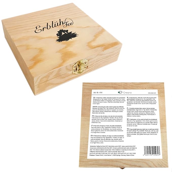 Creano Abloom Tea - Blooming Gift Set in Wooden Box - 12pcs Green, White & Black Tea - Bloomnest