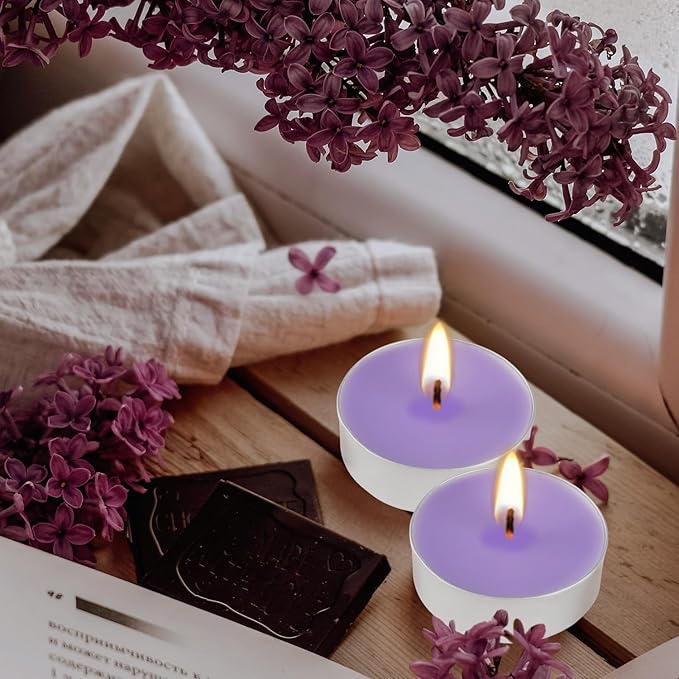 Purple Lavender Scented Tealight Candles - 4 Hours - Giant 100 Bulk Packs - Smokeless Tea Lights for Valentine's Day, Weddings,Christmas, Home Decorative - Bloomnest