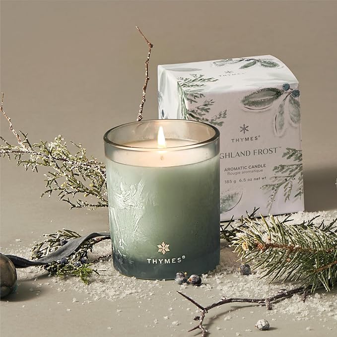 Thymes Scented Candles for Home Decor - Luxury Home Fragrance Gifts for Women & Men - Winter Candles with Crisp Notes of Sage, Eucalyptus, & Cypress Needles - Sage-Green (Highland Frost, 6.5 oz) - Bloomnest