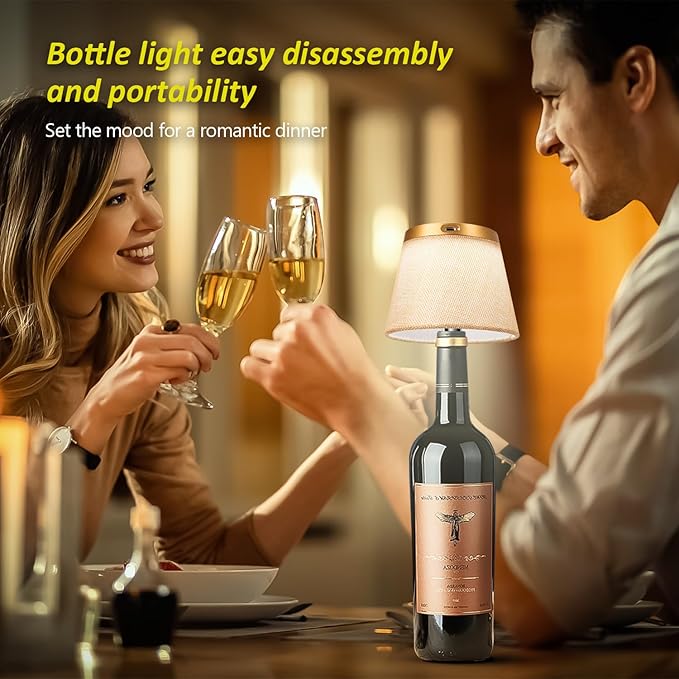 2025 New Bottle Lamp - LED Bottle Lights for Liquor & Wine Bottles, Cordless Lampshade, Whiskey Bottle Top Light, Bottle Stopper Night Light Kit, Rechargeable 3-Tone Touch-Dimmable - Bloomnest