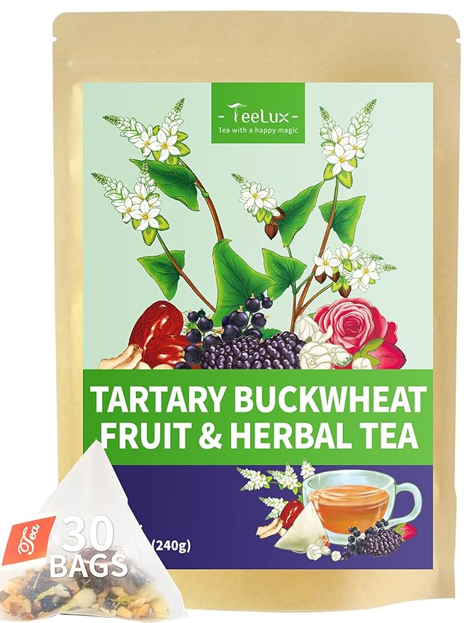 TeeLux Rose Blueberry Tea Bags, 8g/bag, Tartary Buckwheat with Mulberries, Red Dates, Caffeine Free, Floral Aroma & Rich Tartary Buckwheat Aroma, 30 Count - Bloomnest