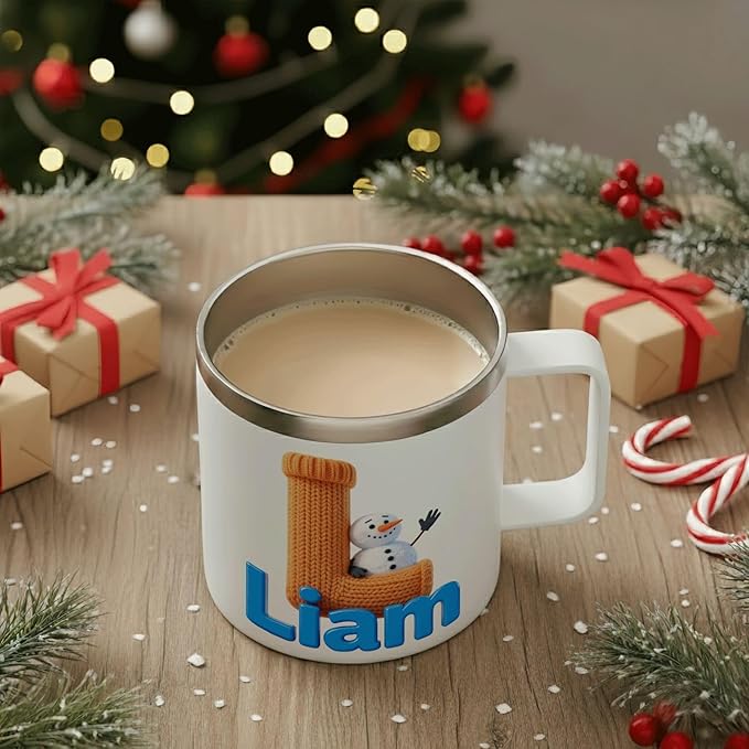 Personalized Christmas Insulated Mug w/Handle, Custom Initial & Name Elf Design, Stainless Steel Tumbler for Hot/Cold Drinks, Unique Holiday Gift for Men, Women, Kids (B123) - Bloomnest