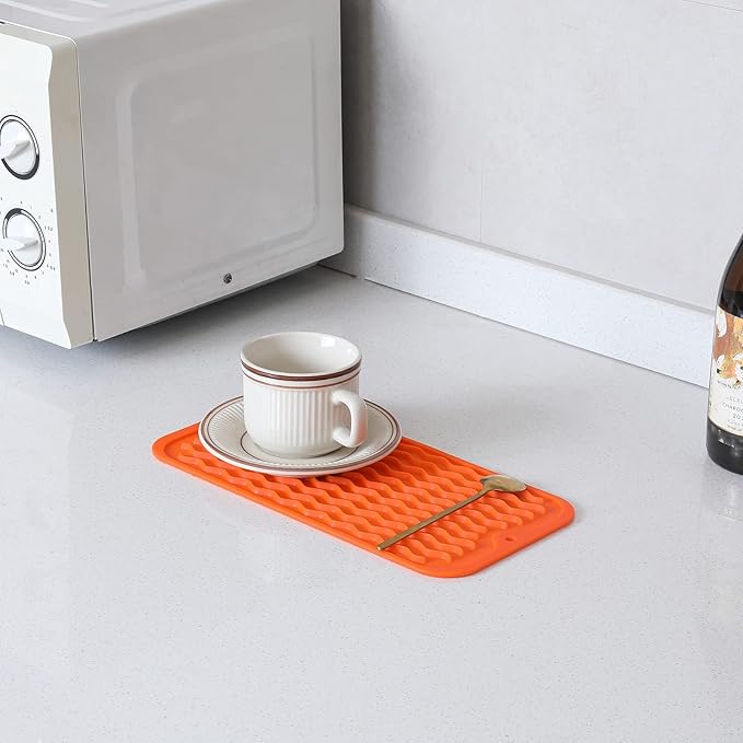 Silicone Dish Drying Mat for Multiple Usage,Easy clean,Eco-friendly,Heat-resistant Silicone Mat for Kitchen Counter or Sink,Refrigerator or Drawer Liner Orange S 12 inches x 6 inches - Bloomnest