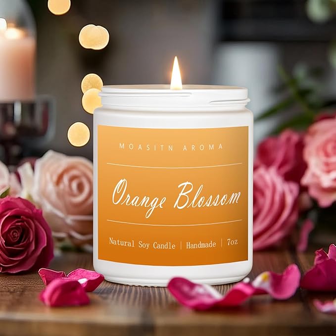 MOASITN Orange Blossom Highly Scented Candles for Home| Natural Soy Aromatherapy Candle| Handmade Long Lasting Jar Candle| Candel Gift for Women,Men as Spring, Summer,Relaxing,Housewarming Gifts| 7oz - Bloomnest