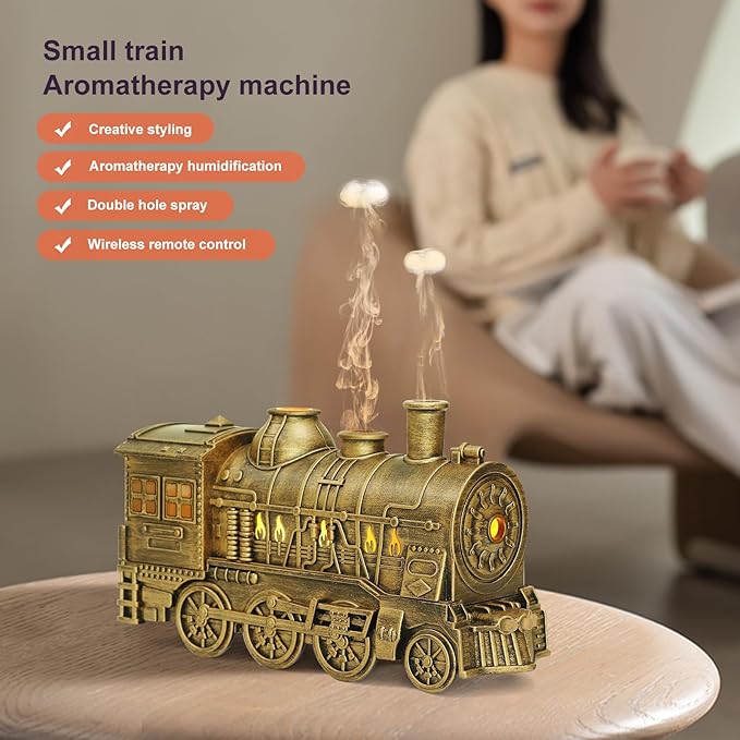 Train Diffuser 300ml, Aromatherapy Diffuser Cool Mist Ultrasonic Aroma Train Diffuser with Remote Control 2 Light 2 Mist Mode Auto Shut-Off for Bedroom Office Hotel(Bronze) - Bloomnest