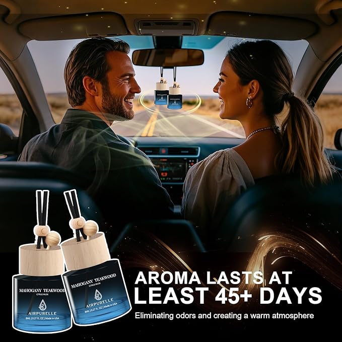 Car Air Freshener Hanging 2 Pack Car Air Fresheners Diffuser - Mahogany Teakwood Fragrance Oil Air Diffuser for Car, 45+ days Long Lasting Car Fresheners Fragrance, Two 0.27 FL OZ/8ML Made in USA - Bloomnest