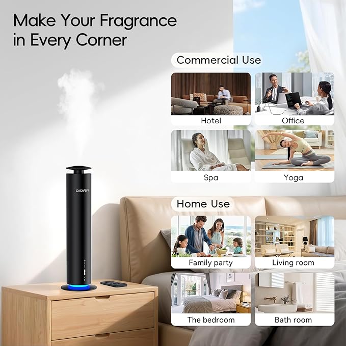 Waterless Diffuser,Hotel Scent Diffuser-Night Light,Wireless Use-Cover Up to 1000 Sq.Ft.-Cold Air Tech,Scent Diffusers for Home,Aromatherapy,Large Room,Spa,Commercial-Black Essential Oil Diffuser - Bloomnest