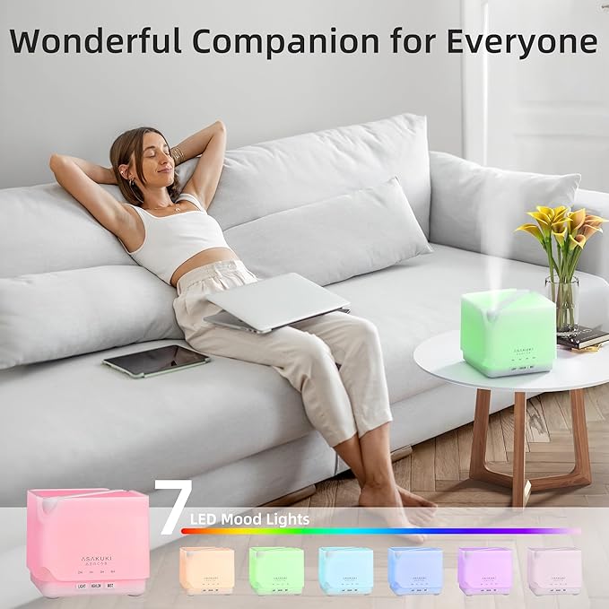 ASAKUKI Essential Oil Diffuser, Multifunctional Ultrasonic Aromatherapy Fragrant Oil Vaporizer Humidifier with Timer, Auto-Off Safety Switch, and 7 LED Light Colors, 700 ml (White) - Bloomnest