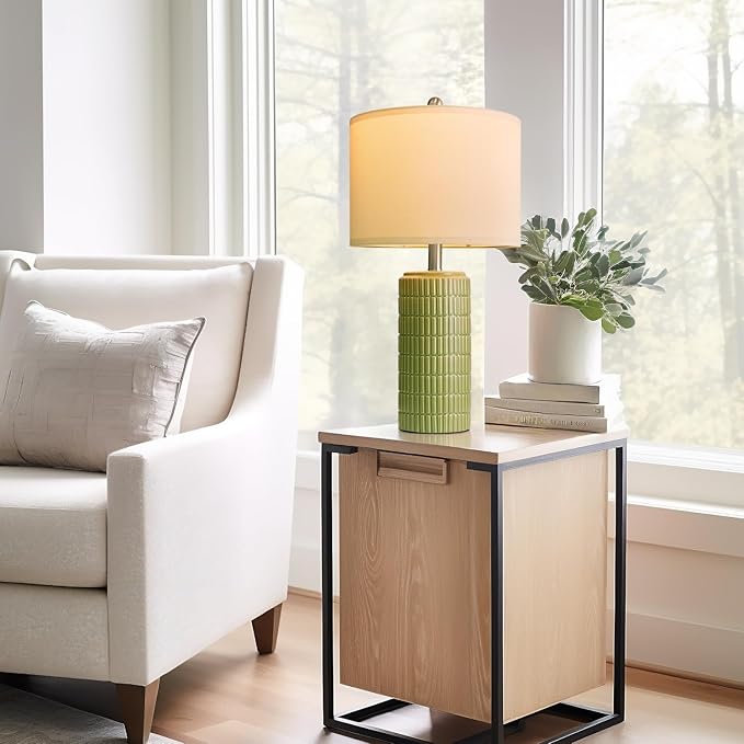 PoKat 23" Green Ceramic Table Lamps Set of 2, Farmhouse Table Lamps for Living Room, Modern Lamps for Bedroom Night Stands, Traditional Nightstand Desk Lamps, Medium - Bloomnest