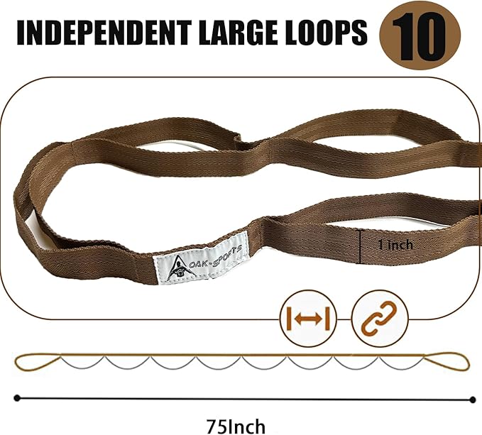 Stretching Strap Yoga Strap with Loops, Stretch Straps for Physical Therapy, Non-Elastic Exercise Strap for Pilates, Dance and Gymnastics with Workout Guide - Bloomnest