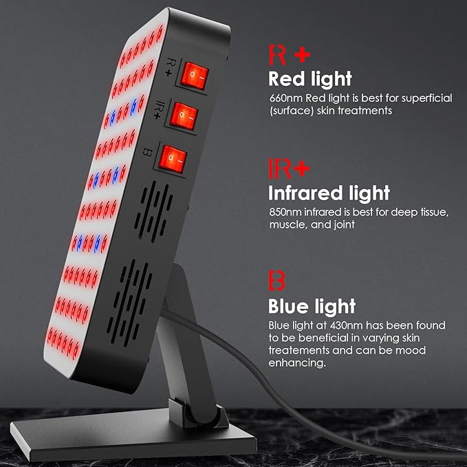 Red Blue Light Therapy for Body, Red Near Infrared Panels 300W 60 Dual Chip Flicker Free LEDs, Ideal for Body, Face,Maintain, Energy,Muscle Pain, Skin Rejuvenation, Recovery, Sleep bioredrlt