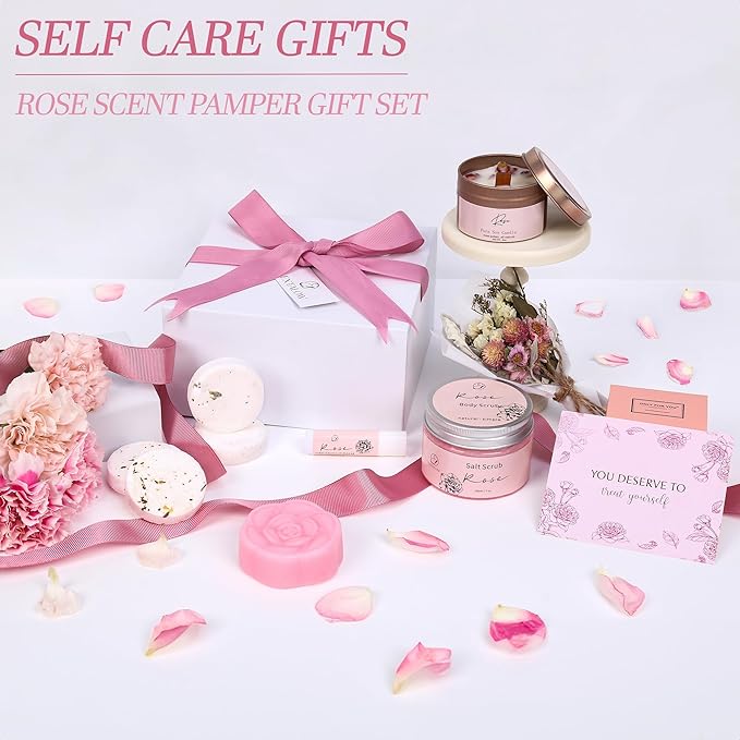 Spa Gifts for Women Bath and Body Gift Basket Valentines Day Gift Rose Home Spa Set Self Care Gifts for Mom Sister Her Wife Birthday Gifts for Women Spa Kit Care Package Thank You Gift