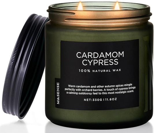 M&SENSE Spice Cardamom Cypress Large Soy Candles for Home Scented 2 Wick Large Soy Natural Candles 11.6oz 70 Hours Long Lasting Slow Burning, Christmas Holiday Woody Scented Winter Gifts - Bloomnest