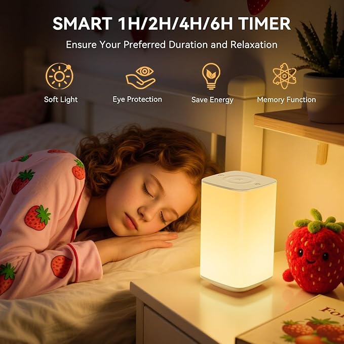 Auxmir Nursery Night Light for Baby, Portable Night Lamp with LED Stepless Dimming & 256 RGB Colors for Kids Adult, Breastfeeding, Sleep Aid, 4000mAh Rechargeable Bedside Table Lamp with Timer, White - Bloomnest