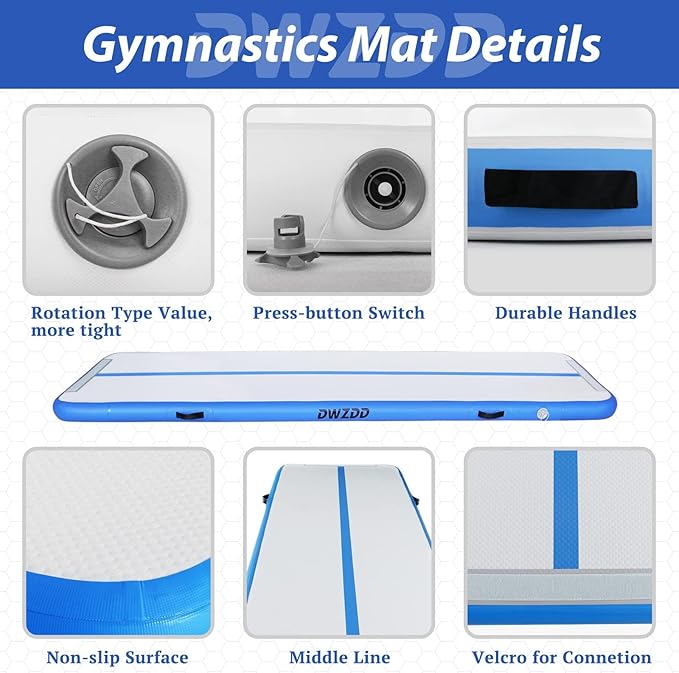 Dwzdd Gymnastics Air Mat 10ft/13ft/16ft/20ft Tumbling Mat Inflatable Gymnastics Tumble Track for Home/Gym/Training/Cheerleading/Water with Electric Pump