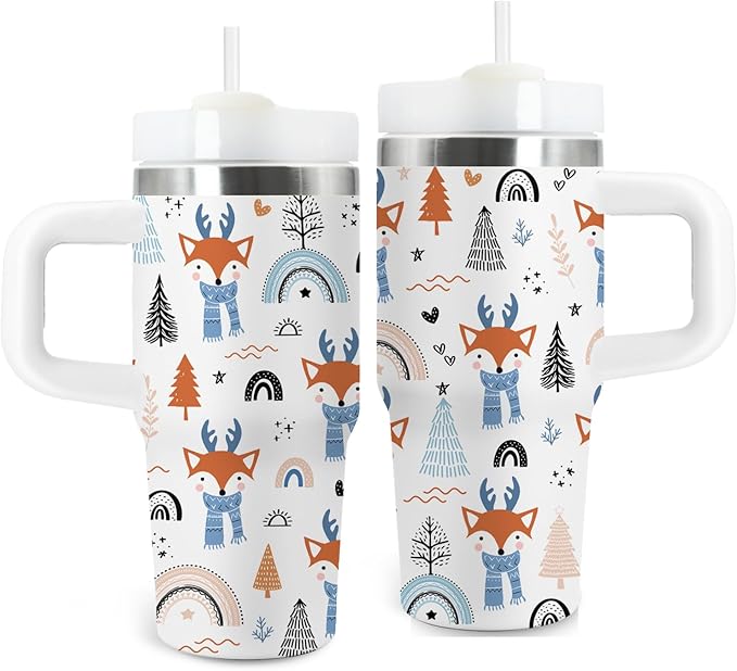 Fox Gifts for Girls - 14oz Kids Forest Red Fox Tumbler with Handle and Straw, Stainless Steel Insulated Water Bottle, for Sport, School, Travel - Animal Lovers Children Birthday Gifts Cups(1pc) - Bloomnest