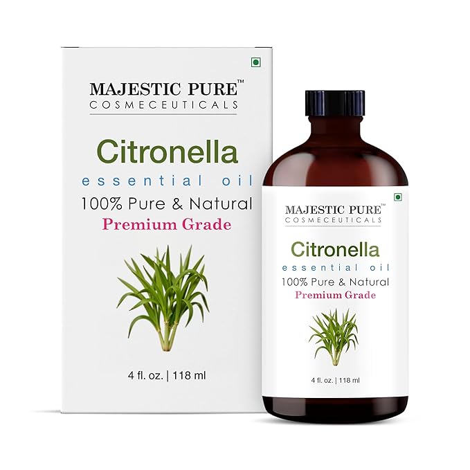 Majestic Pure Citronella Essential Oil with Glass Dropper - 4 Fl Oz - 100% Pure and Natural Citronella Oil - Premium Grade Essential Oils for Diffuser, Aromatherapy, Soap and Candle Making - Bloomnest