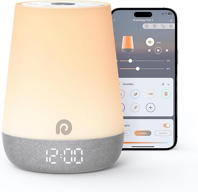 Dreamegg Nite 1 - Baby Sound Machine, Sleep Trainer, Night Light for Kids, Ok to Wake Alarm Clock, 34 Soothing Sounds, App Control, White Noise Sound Machine for Baby Kids Toddler Nursery(Cozy Xmas)
