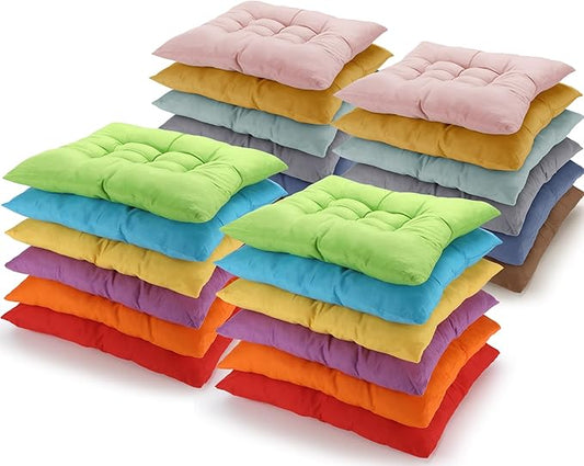 Geetery 24 Pcs Floor Pillows for Classroom Bulk Square Seating Cushions for Floor Chair School Kindergarten Reading Corner, 15.7'' Large Thick Meditation Cushions Yoga Nursery Daycare (Bright Color) - Bloomnest