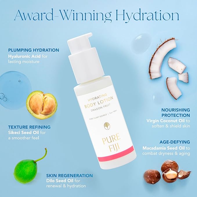 PURE FIJI Hydrating Body Lotion Travel Size, Dragon Fruit (3oz/90ml)