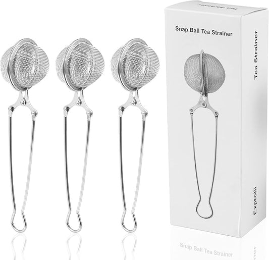 Snap Ball Tea Strainer, Exptolii 3 Pack Stainless Steel Tea Infuser Filter with Handle for Loose Leaf Tea, Spices, Seasonings - Bloomnest