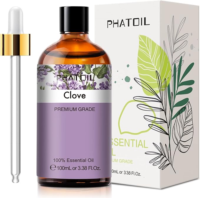 PHATOIL 3.38Fl.Oz Clove Essential Oil, for Aromatherapy Diffusers with Glass Dropper, Humidifiers, Great for DIY Candle and Soap Making, Gift for Friend PHATOIL