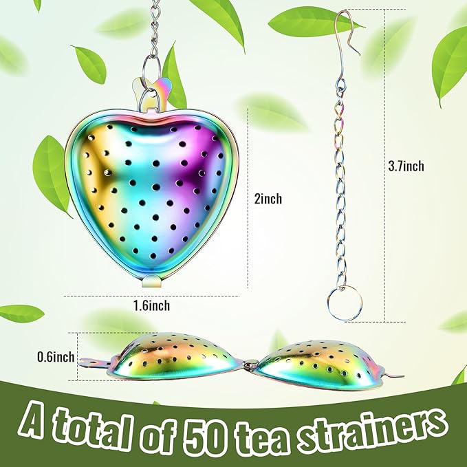Sumind 25 Pcs Heart Tea Strainer Stainless Steel Ball Infuser Loose Leaf Steeper Interval Diffuser Mesh Filters with Extended Chain Hook for Cup Bottle Tea Party Wedding Bridal Shower (Various) - Bloomnest