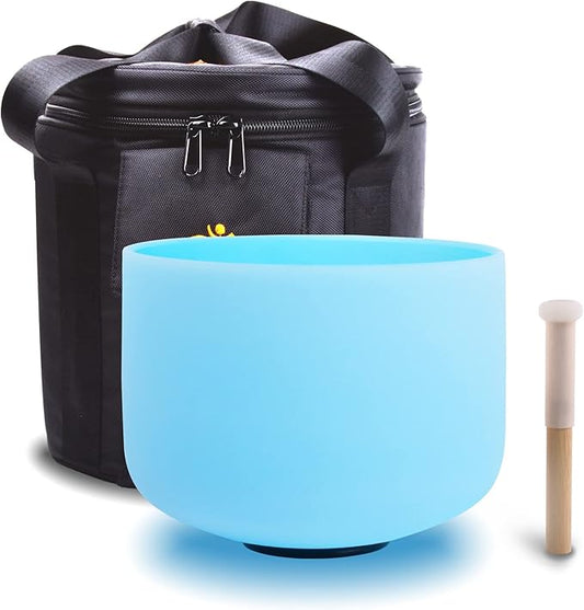 FMTY 10inch Crystal Singing Bowl Blue G Note Throat Chakra with soft carrying case and Singing Mindfulness, Yoga, Spiritual and Body Healing and Energy Cleansing